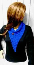 crochet handmade womans scarf button cowl neck warmer royal blue USA made