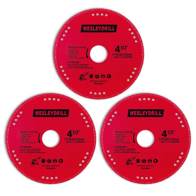 3 Packs 4-1/2'' Diamond Metal Cutting Cut off Blade, Heavy Duty Multi-Purpose Cut