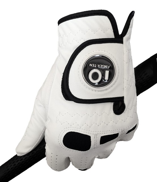 Mens Golf Gloves Leather Fit Ball Marker White Rain Grip Pick