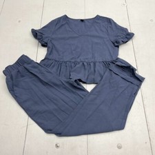 Shein Blue V-Neck Short Sleeve Lounge Set Women's Size Small NEW