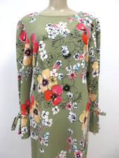 Nine West Floral Dress Green Multi Color Long Sleeve Size 10 A Line