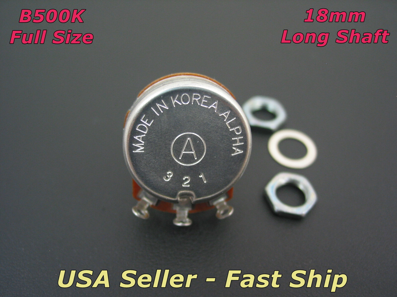 Alpha B500K Linear Taper 18mm Long Shaft Guitar Potentiometer Full Size