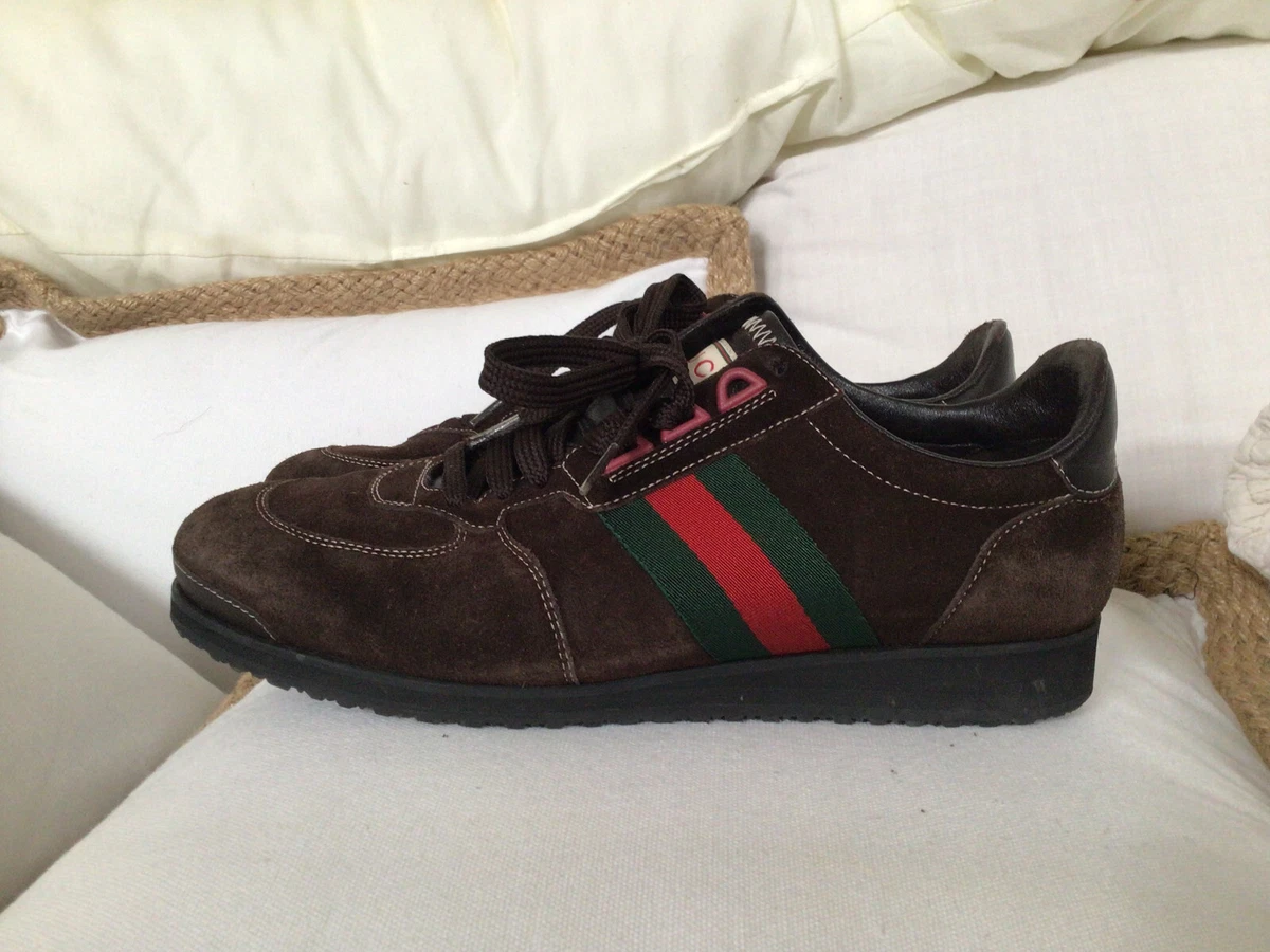 GUCCI ITALIAN SHOES BROWN LEATHER SNEAKERS MENS SIZE 10 G 233334