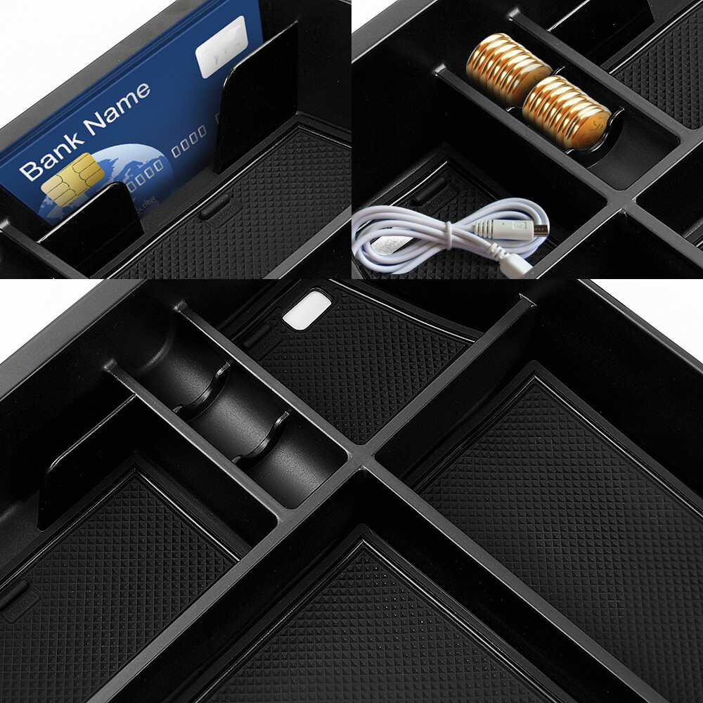 SOFEIYA Car Internal Center Console Organizer Tray Storage Box With Non-slip Rubber Mats Automotive Accessories For Tesla Model 3 Y