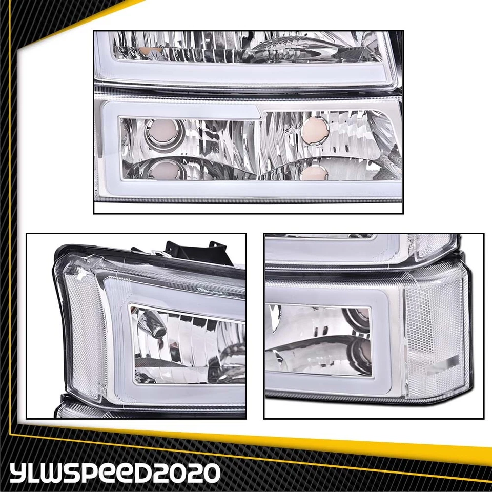 Para 03-07 Chevy Silverado Avalanche LED DRL Faróis Lâmpadas de Amortecedor Cromadas/Claras - Imagem 4 de 4