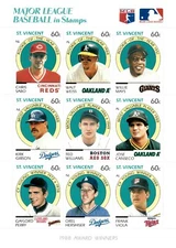 St. Vincent 1989 SC# 1226a-i MLB Baseball Winners Willie Mays - Sheet of 9 - MNH