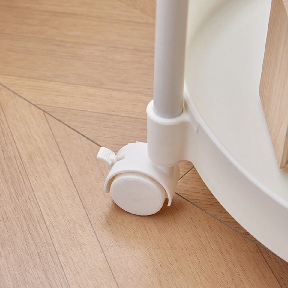 Bilayer Round End Table Side Table Nightstand w/ handle & Universal Wheels Home - Image 4 of 4