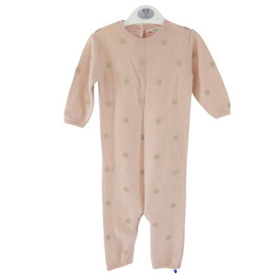 Bonpoint Schlafanzug Strampler Strickwolle rosa gold gepunktet Wolle Strick 6 Monate
