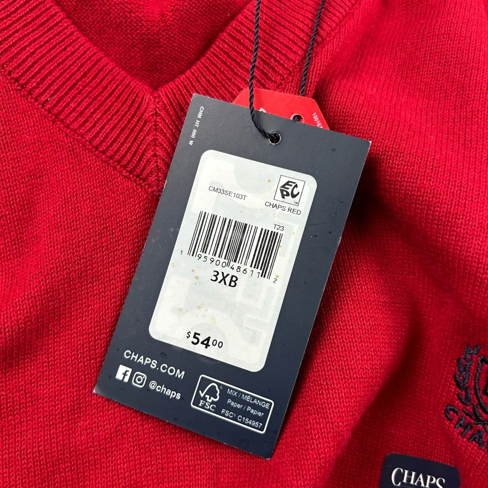 Chaps Sweater Vest Mens 3XB Red Knit V Neck Pullover Lightweight NWT - Image 3 of 4