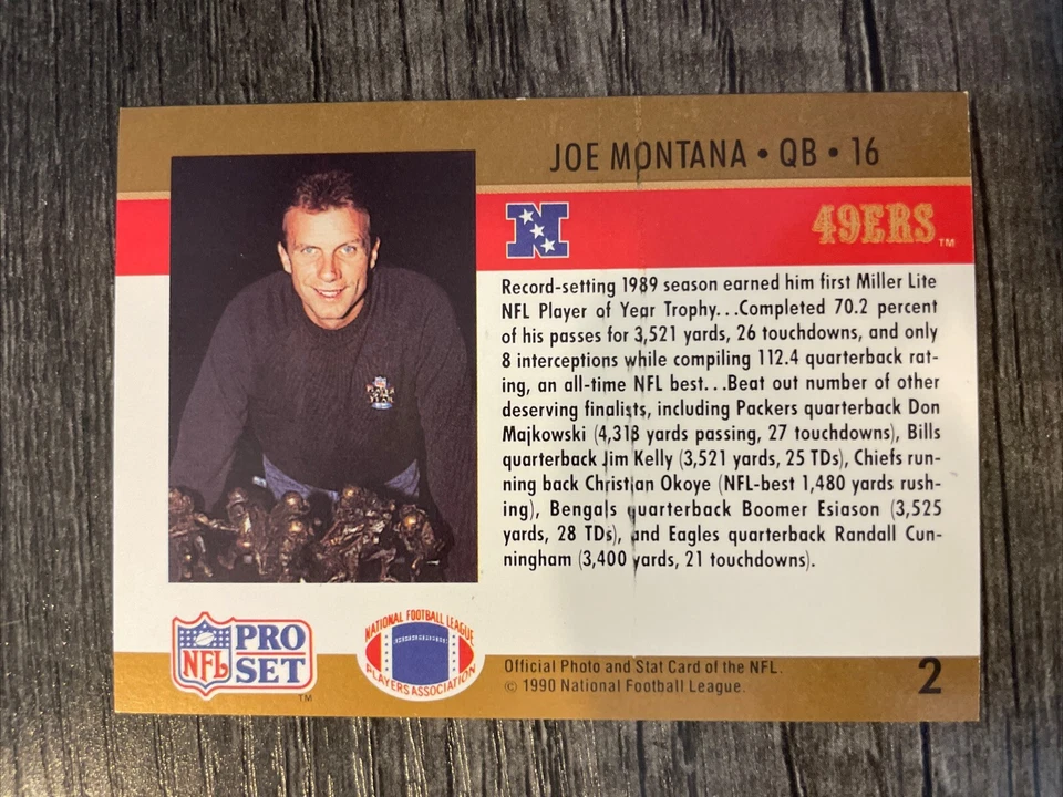 Joe Montana 1990 Pro Set Printing Error Card San Francisco 49ers  - Image 2 of 2