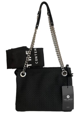 The Trend Black Woven Leather Shoulder Bag Crossbody Chain Strap NWT  