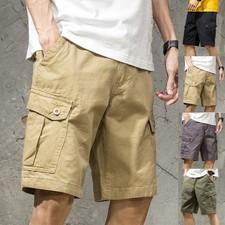 Men's Large Size Cargo Shorts - Loose Fit - Solid Color - Khaki Green Black