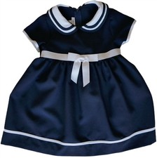 NWOT Bonnie Jean Navy SS Dress Girl 4T White Collar Bow Piping Sash Back Zipper