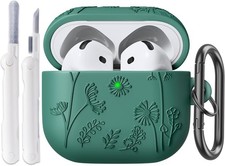 3D Floral Embossed Soft Silicone Shockproof Protective Cover for Airpods 4 Gree
