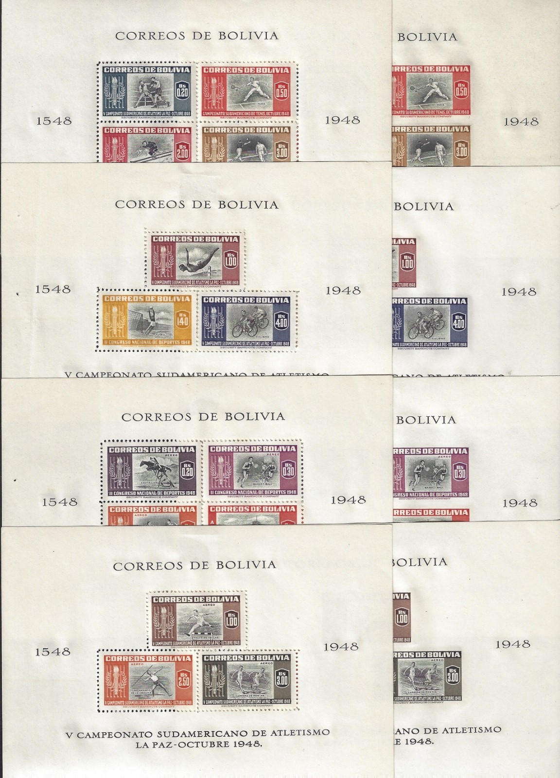 1951 Bolivia 357ab 358ab C155ab C156ab (8 sheets all MH) Toned backs see 5 scans