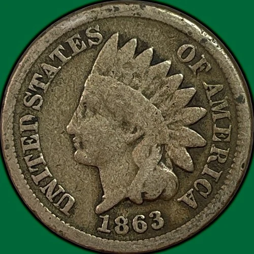 1863 Indian Head Cent Very Good VG Coin, Faint Scratch #38372