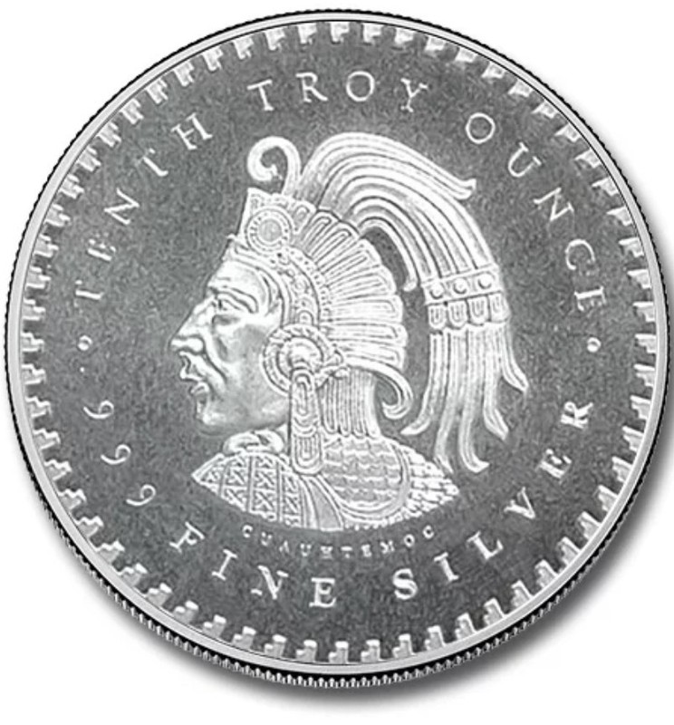 999 Fine Silver Mexican Aztec Calendar Coin 1/10 oz Pure Silver Round 