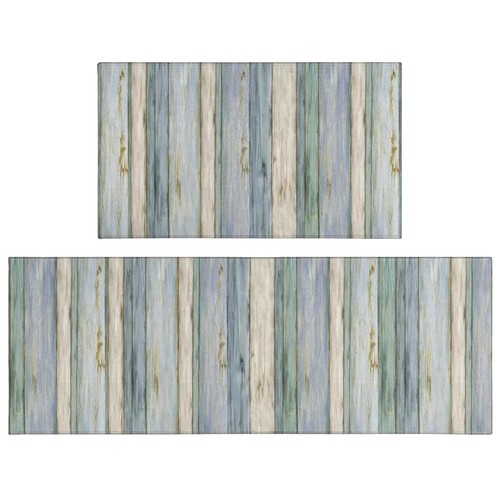 Xsinufn Beach Farmhouse Kitchen Rugs Set 2 Piece Colorful Summer Wooden Decor...