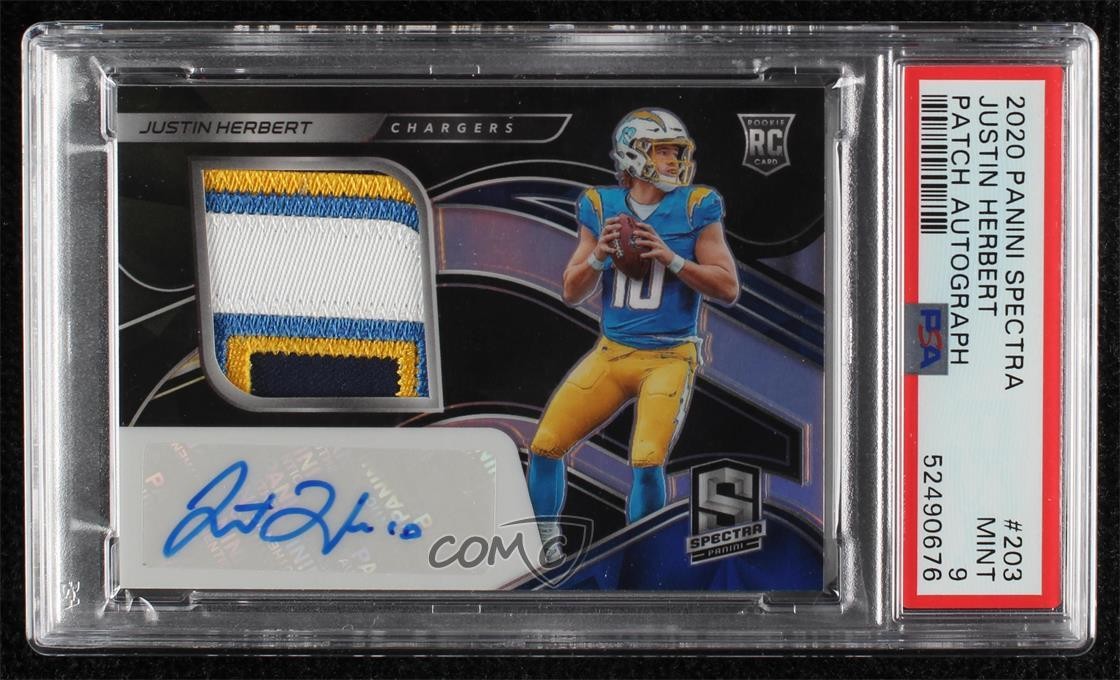 2020 Panini Spectra /99 Justin Herbert PSA 9 MINT RPA Rookie Patch Auto RC 0g8q