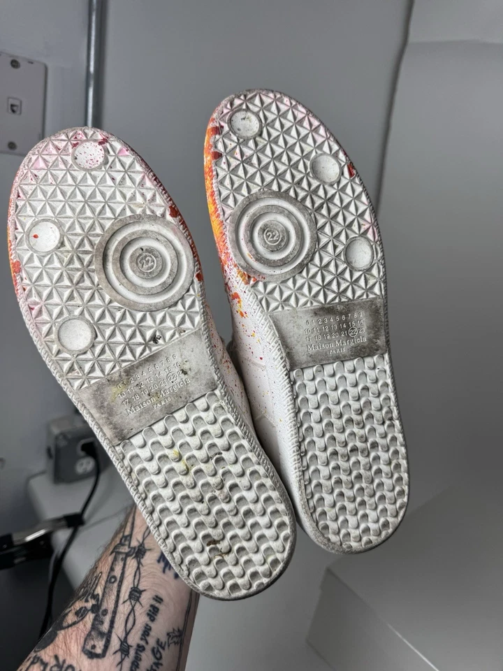 Zapatilla deportiva baja para hombre Maison Margiela Gat pintura salpicadura lona blanca talla 10,5 rara Foto 3 de 4