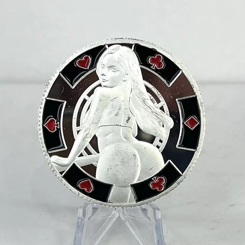 Sexy Girl Poker Chip 1 oz .999 Silver Art Bar Colorized Round