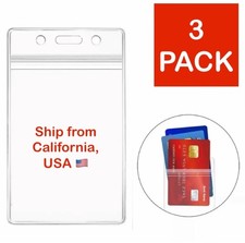 3 Pack - Vertical Clear Soft ID Badge Holder Sleeve Resealable Nurse Student