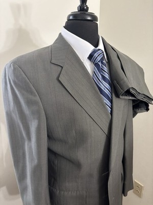 Austin Reed Suit Mens 41R 34x28 Gray Pinstripe Wool 2 Piece Jacket Pants USA VTG