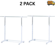Mainstays Adjustable Metal Rolling Clothes Garment Rack Chrome White 2 Pack