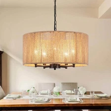 5 Lights Boho Drum Chandeliers for Dining Room Light Fixture, 19" Woven Penda...