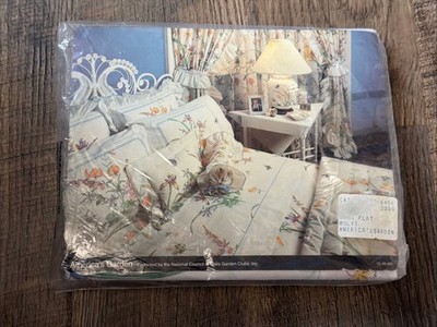 VTG JCPenney Twin Size Flat Sheet American Garden w/ Purple, Pink, Yellow Floral