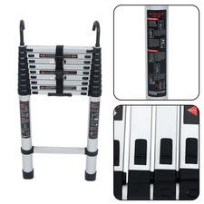 12.5 FT Aluminum Telescoping Ladder Lightweight With 2 Detachable Roof Hooks