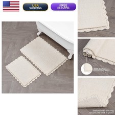 Laura Ashley Heathered Crochet 2-Piece Bath Rug Set 17x24 20x32 Ivory