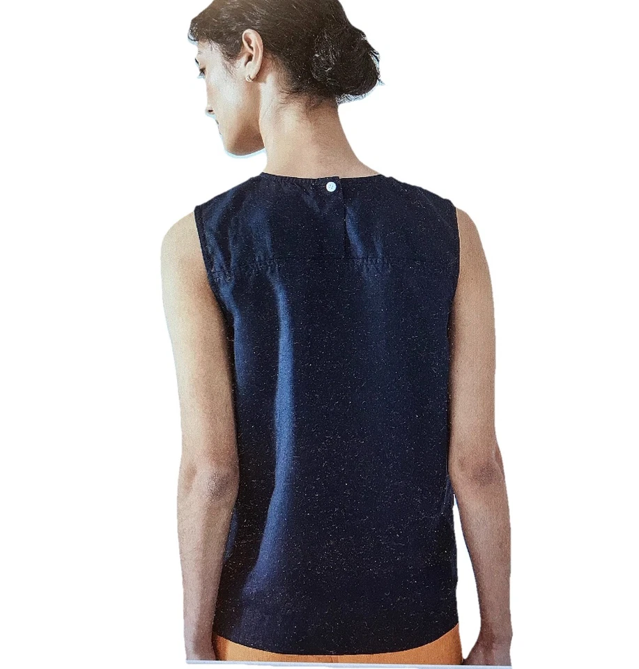 Trenery French Linen Shell Tank Top M 12 Navy Blue Sleeveless V-Neck Seam Detail - image 3 of 4