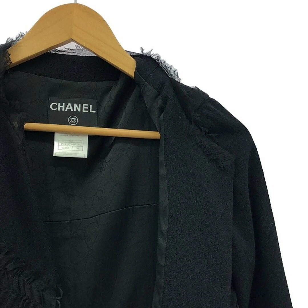 Giacca Chanel Bottone Trasparente Raccolta Senza Collo 38 Nero Donna