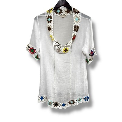 Beach By Exist Swimsuit Coverup Top  White / Knit Floral Size S/M 19 x 30