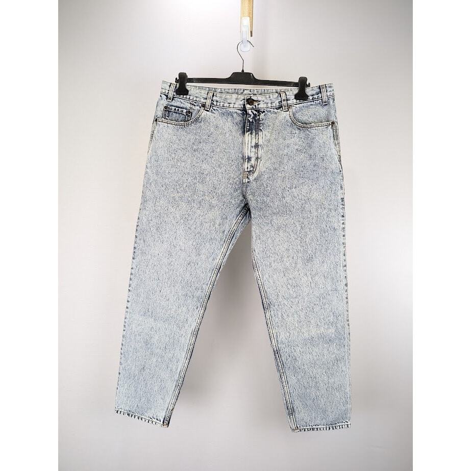 Jeans Saint Laurent Paris larghi cropped biologici in marmo pesante blu nuovi con etichette 36