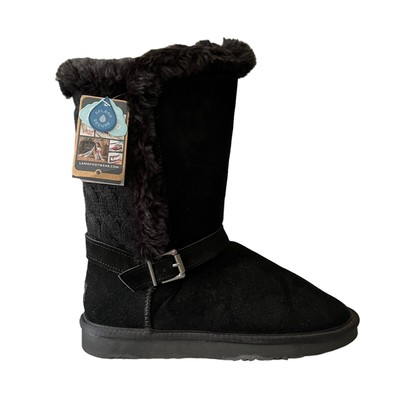 LAMO Selena Short Boots Size 8 Black Neutral Suede Shearling Cozy Soft Warm NEW
