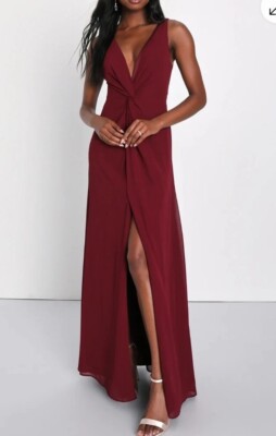 NWT Lulu's Endearing Elegance Burgundy Sleeveless Twist-Front Maxi Dress S  | eBay