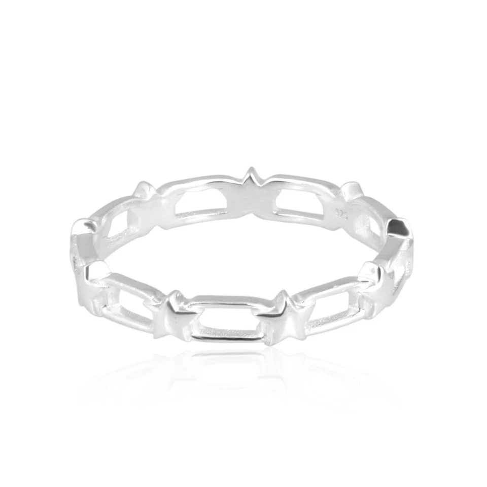 Sterling Silver Star Link Band Ring – Dainty Stackable Celestial Jewelry Women - Image 2 of 4
