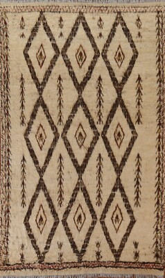 Tribal Ivory Moroccan Geometric Oriental Area Rug Wool Handmade 7'x10' Carpet