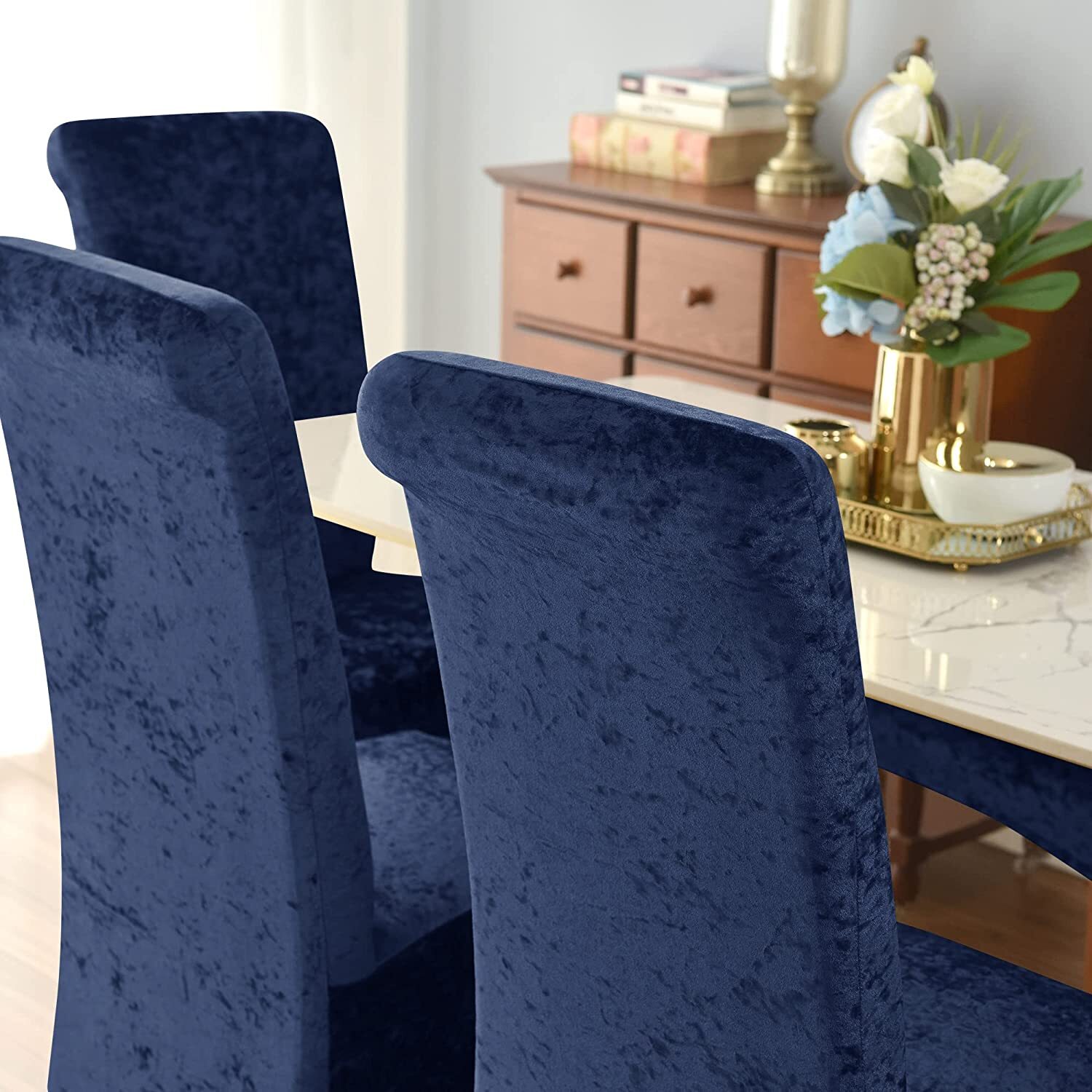 Crushed Velvet Dining Chair Covers Stretchable Protective Slipcover