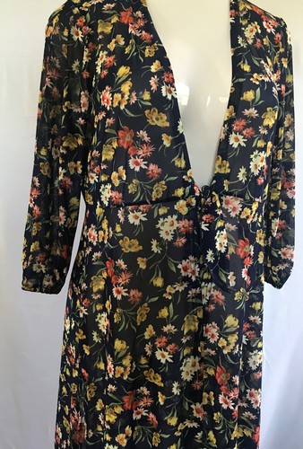 Blumen Morgenmantel Staubtuch Pullover Schwimmen Badeanzug Überziehen Kimono Stil halbtransparent M - Bild 3 von 6