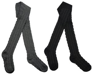girls black cable knit tights