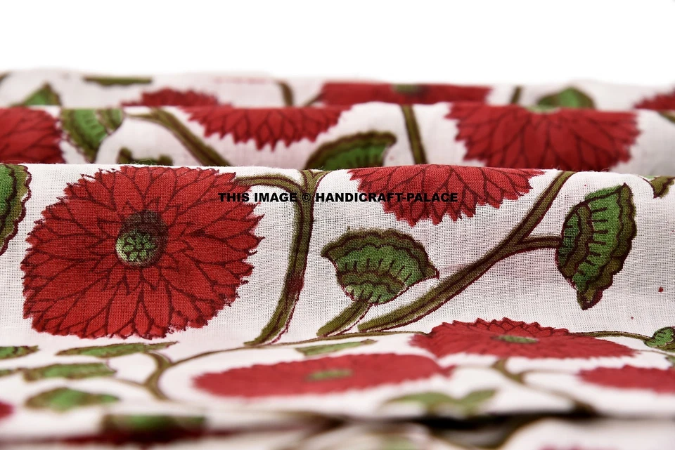 Indian 5 Yard Hand Block Print Floral Cotton Fabric Block Print Dress Material - Image 3 of 4