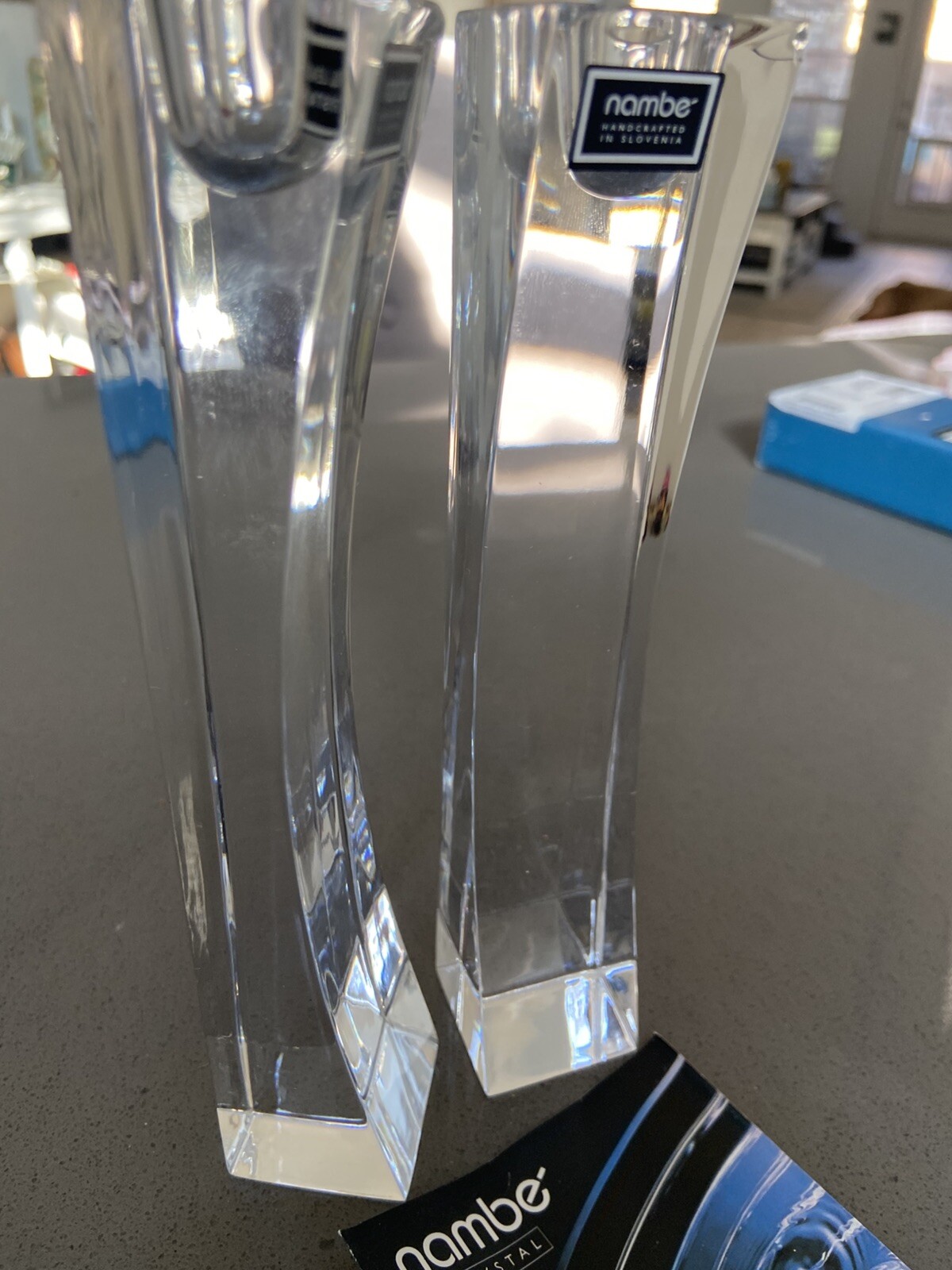 Nambe Contemporary MCM Crystal Candlesticks Abstract Modern Kissing  7”