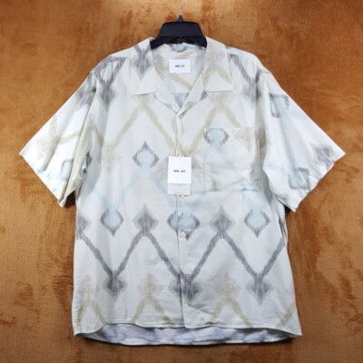 NN07 Camp Shirt Mens XL Ivory Button Up Pocket Zig Zag Chevron Casual JULIO $220