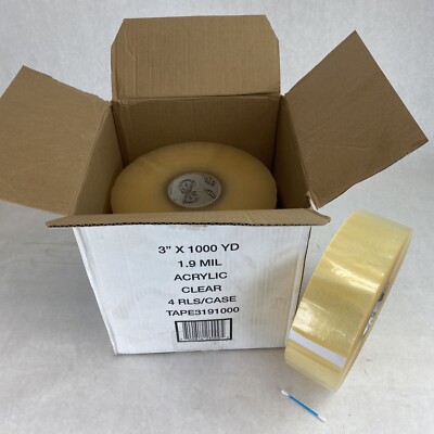 4 rolls Strong and Sticky 3191000 1.9 mil clear acrylic tape 3'' x 1000 yd
