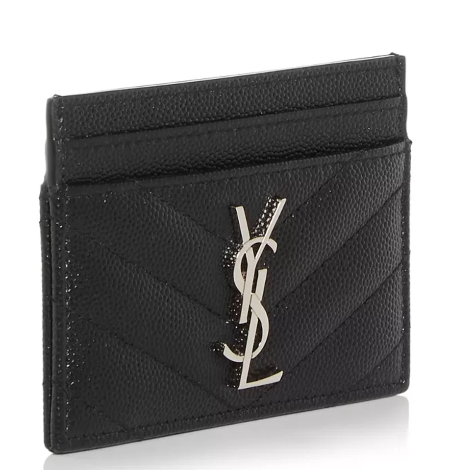 Estuche para tarjetas Saint Laurent Cassandre Matelasse en piel de cordero - negro y plata - nuevo Foto 3 de 4