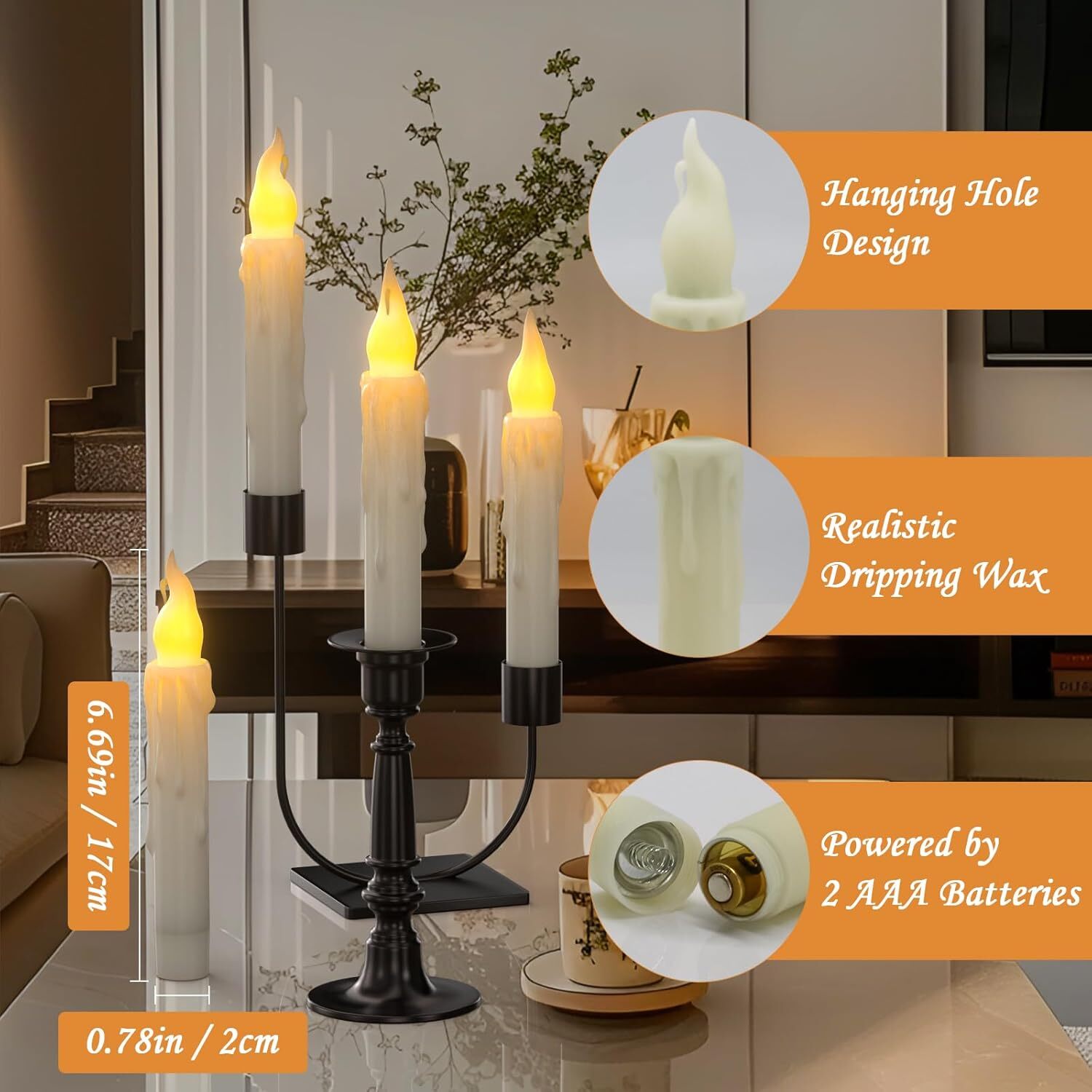 6pcs Flameless Taper Candles with Timer, 6.7" LED Battery Operated Tapered Ca...
