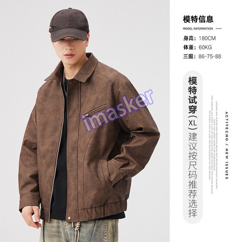 Giacca cargo retrò da uomo stile USA pelle PU outwear giacca da volo cappotto baseball - Foto 22 di 26